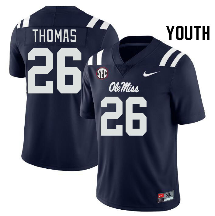 Youth #26 Domonique Thomas Ole Miss Rebels College Football Jerseys Stitched-Navy